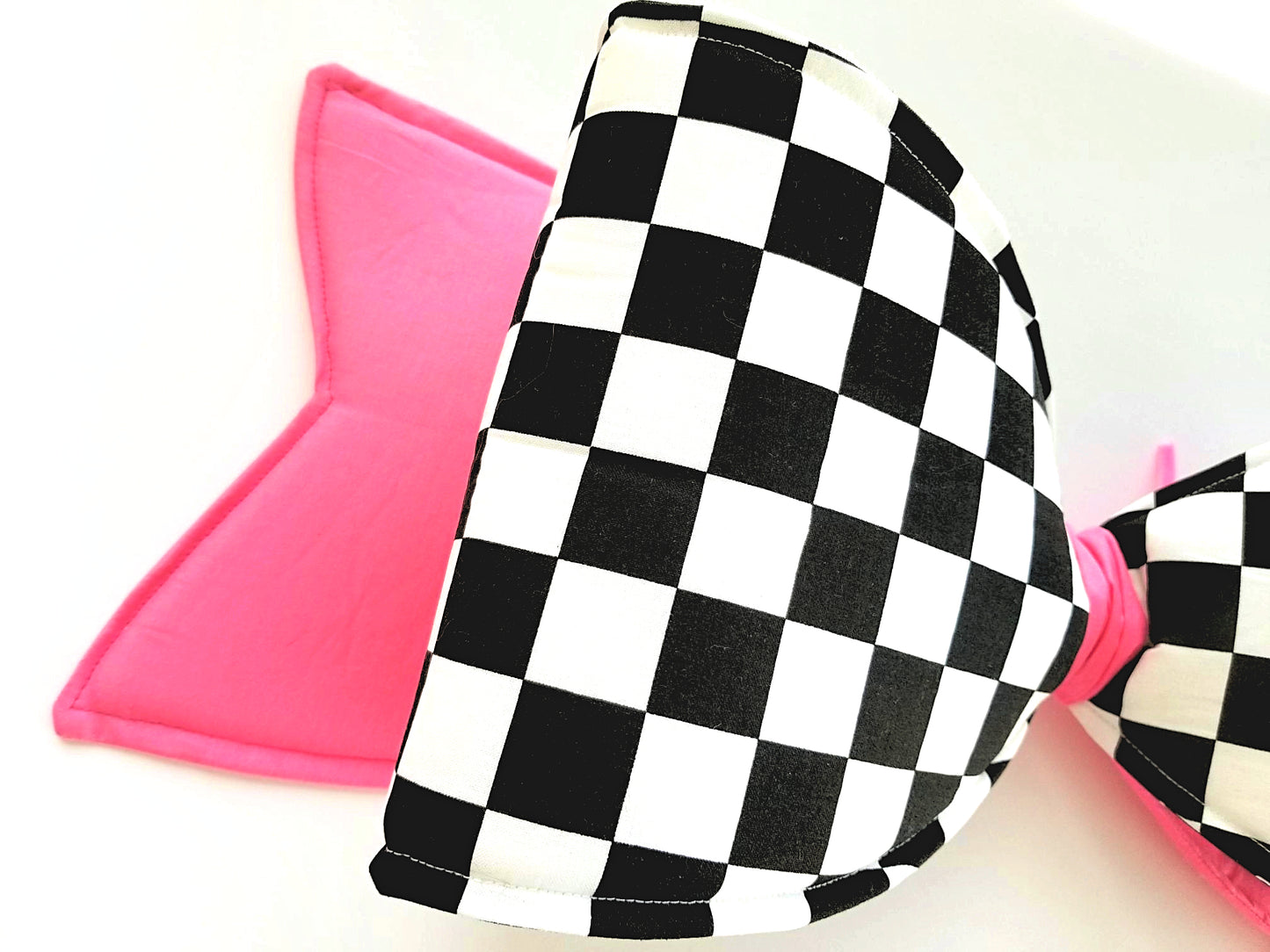 Pink Checkered Wired Fabric Bow