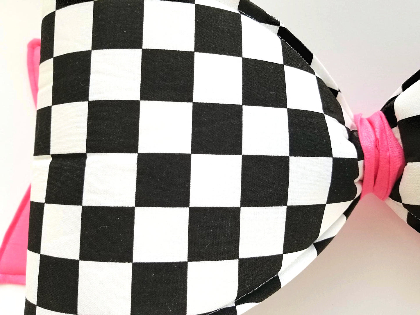 Pink Checkered Wired Fabric Bow