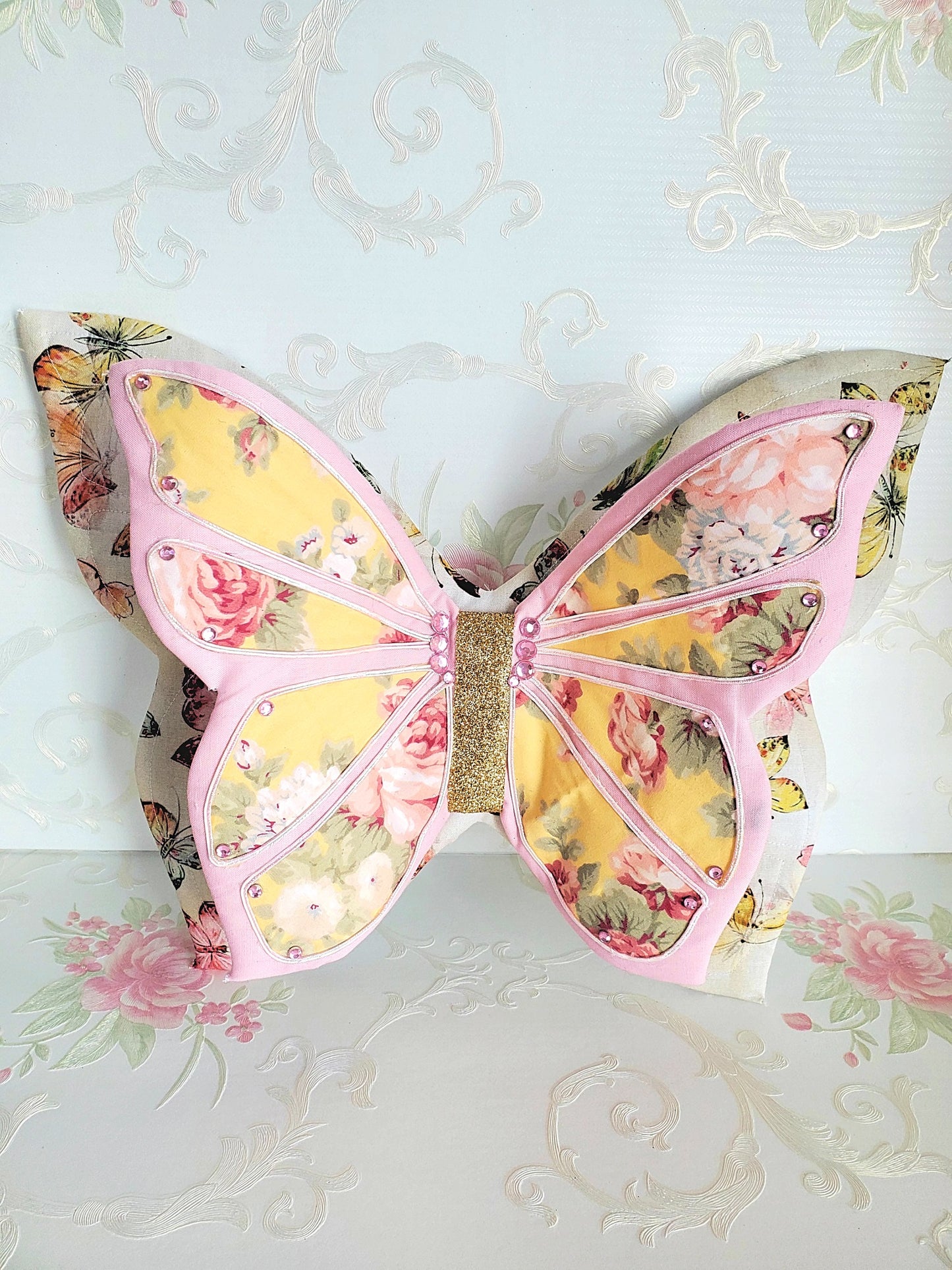 Pink Yellow Wired Spring 3D Butterfly Wreath Attachment