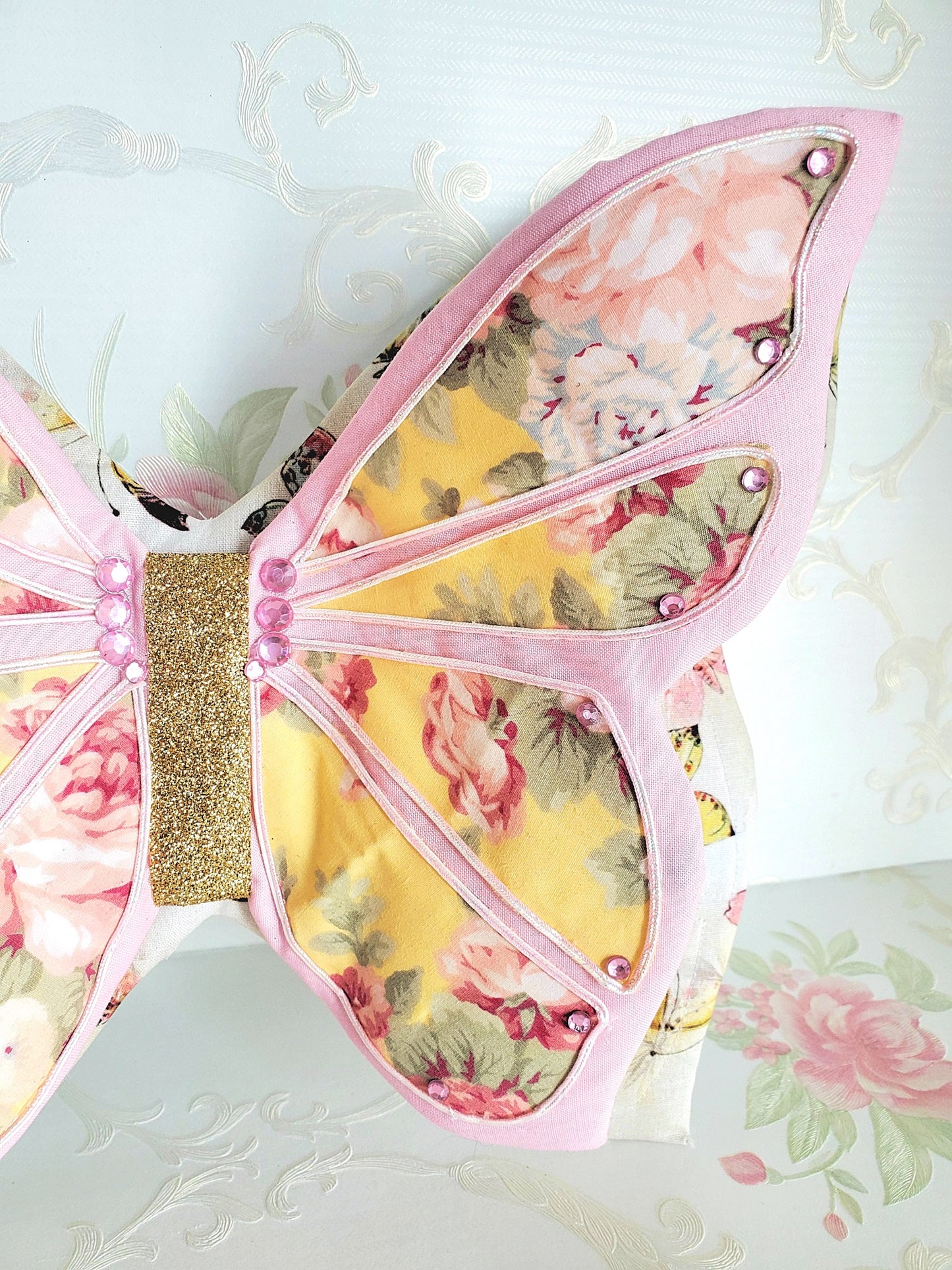 Pink Yellow Wired Spring 3D Butterfly Wreath Attachment