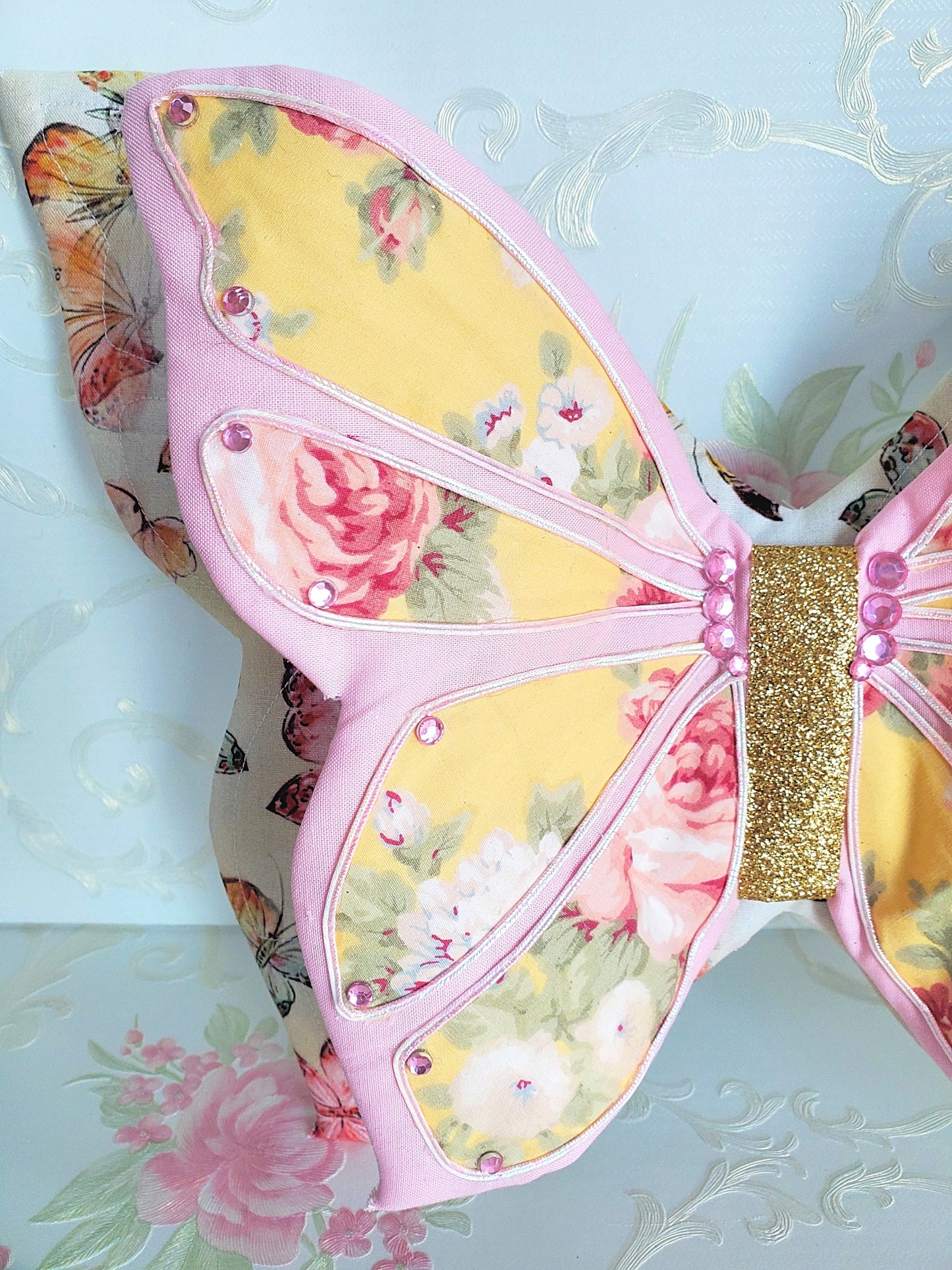 Pink Yellow Wired Spring 3D Butterfly Wreath Attachment