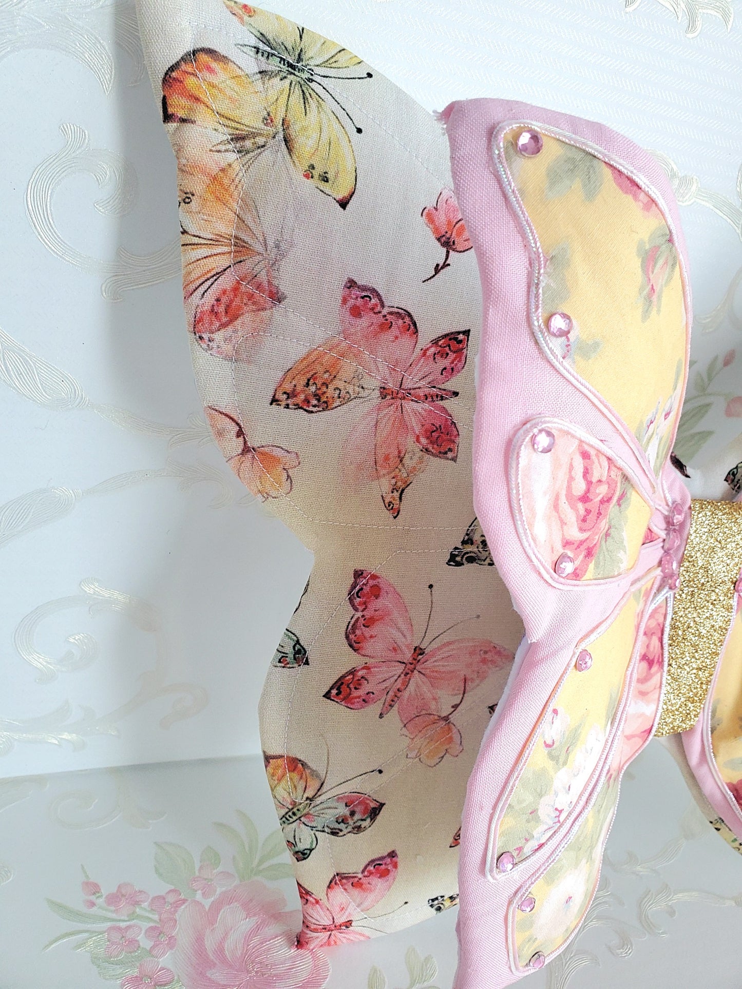 Pink Yellow Wired Spring 3D Butterfly Wreath Attachment