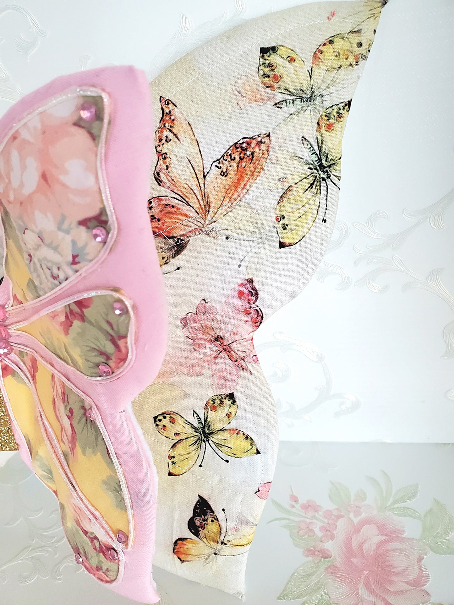 Pink Yellow Wired Spring 3D Butterfly Wreath Attachment