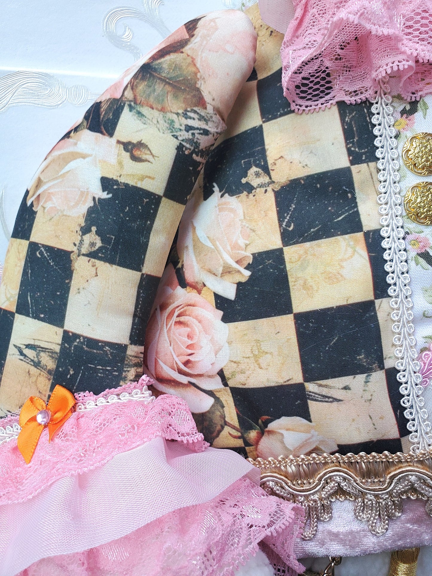 Checkered Pink Victorian Easter Bunny Wreath Attachment