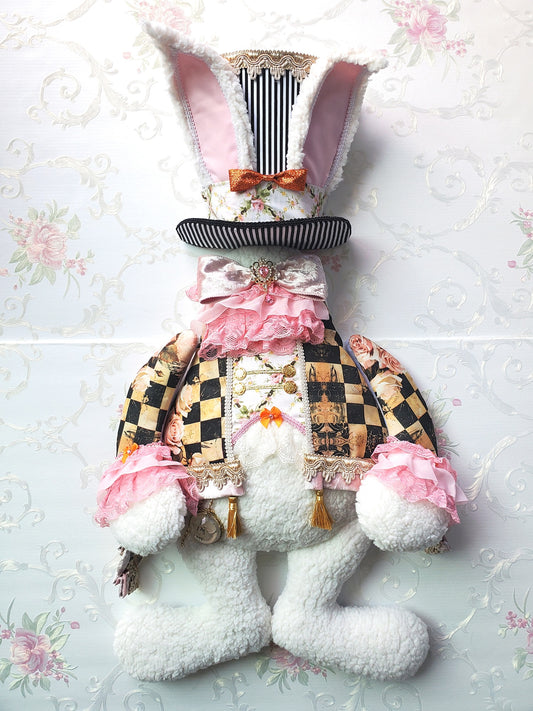 Checkered Pink Victorian Easter Bunny Wreath Attachment
