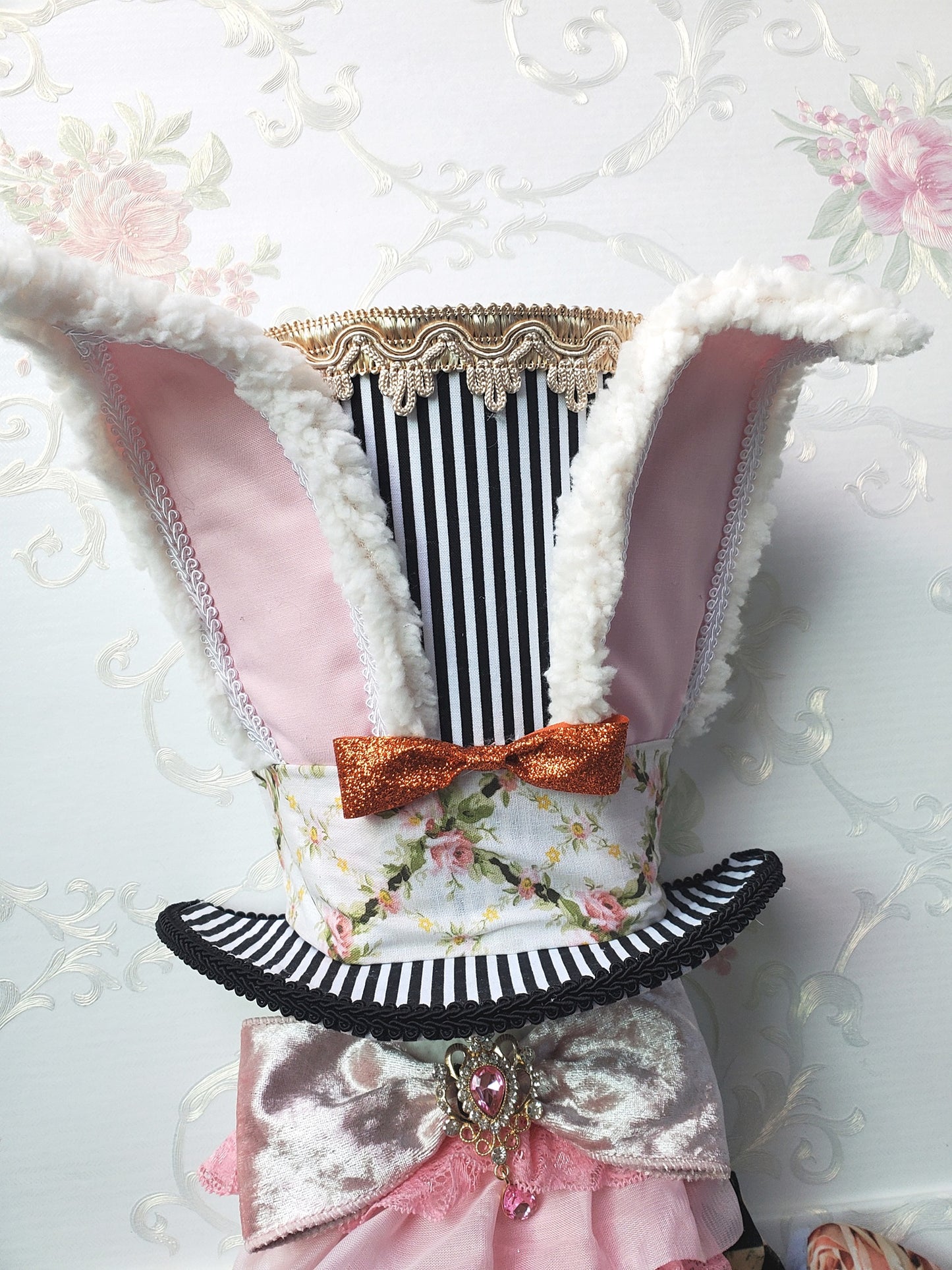 Checkered Pink Victorian Easter Bunny Wreath Attachment