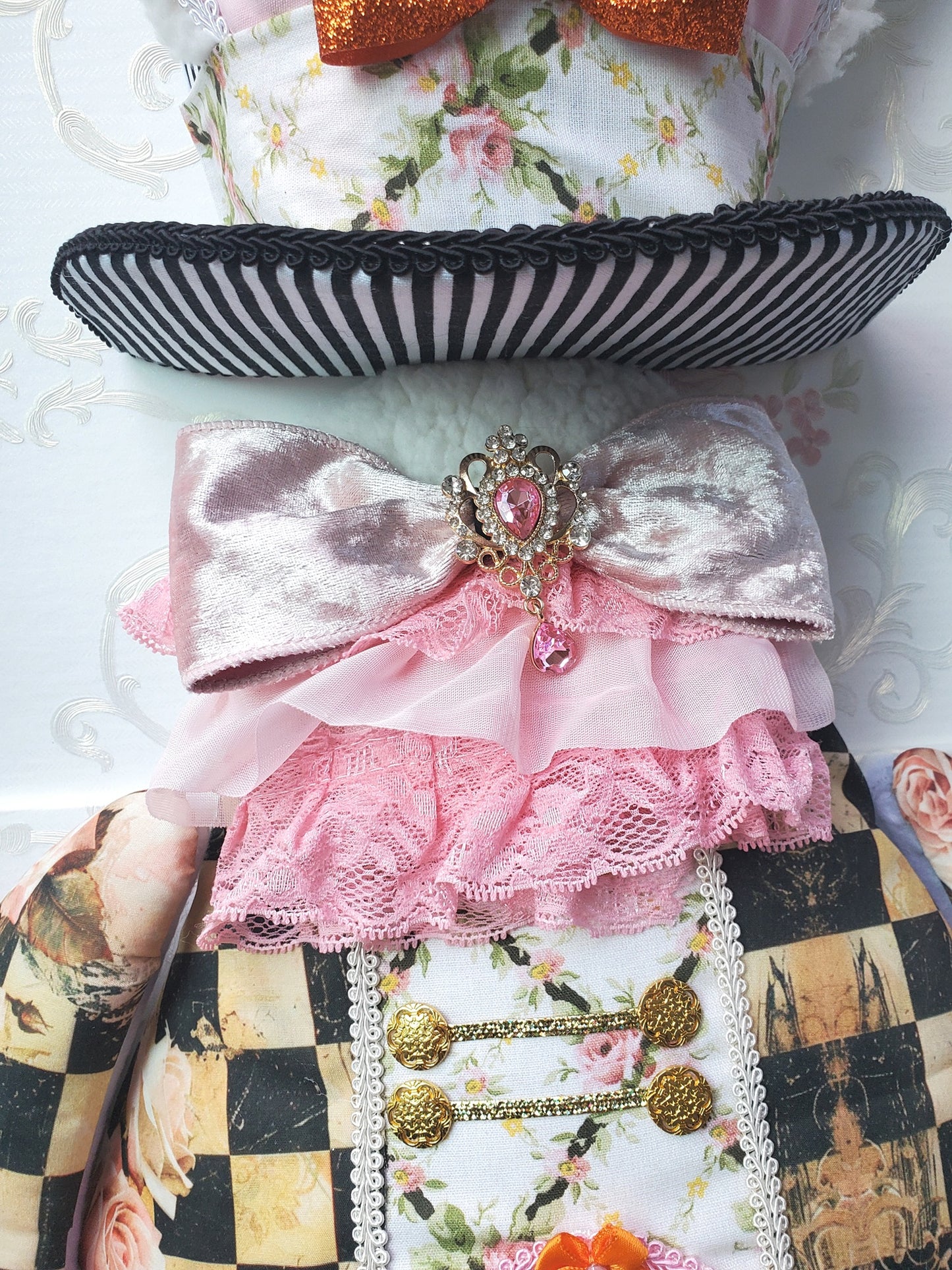Checkered Pink Victorian Easter Bunny Wreath Attachment