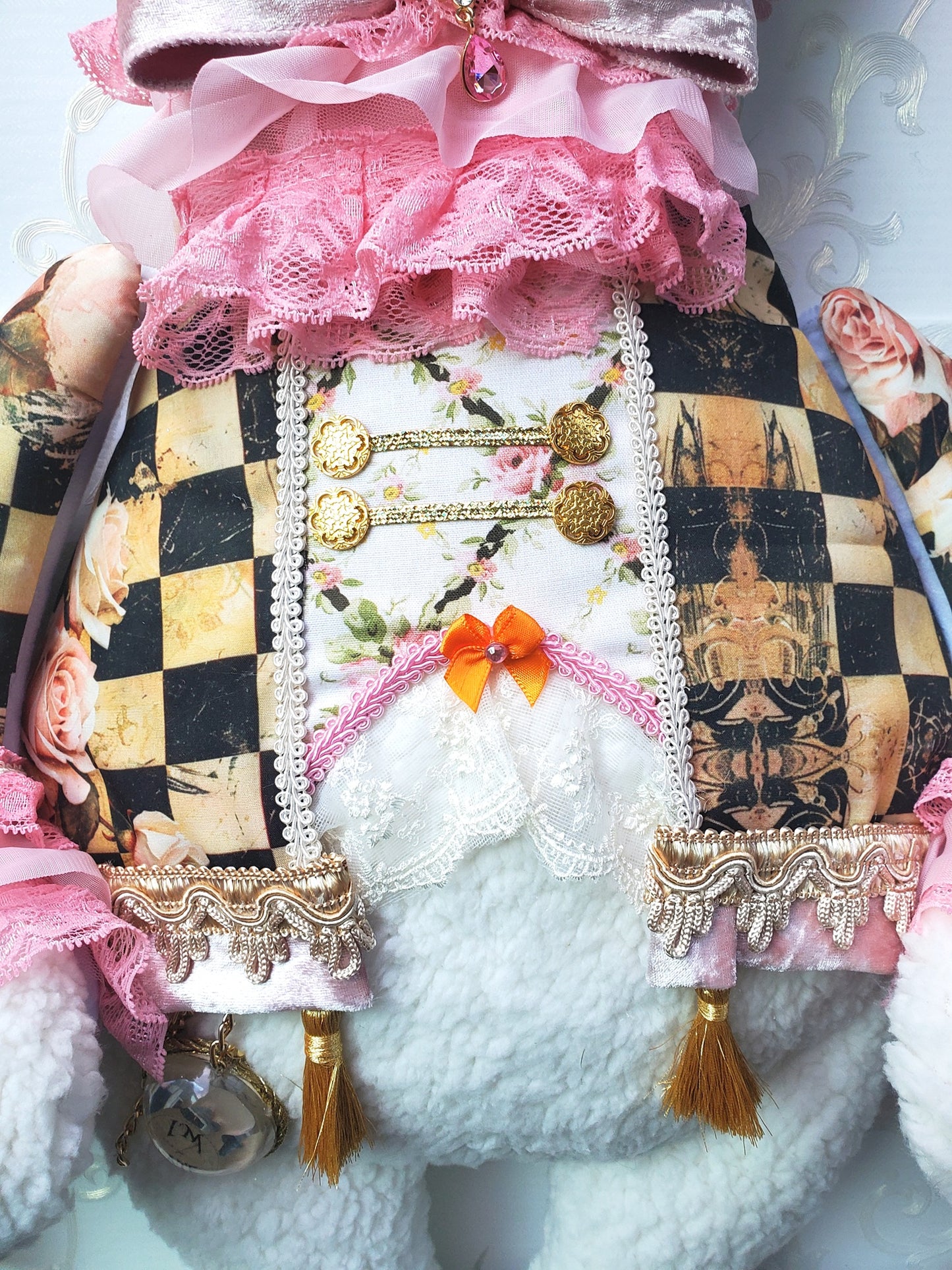 Checkered Pink Victorian Easter Bunny Wreath Attachment