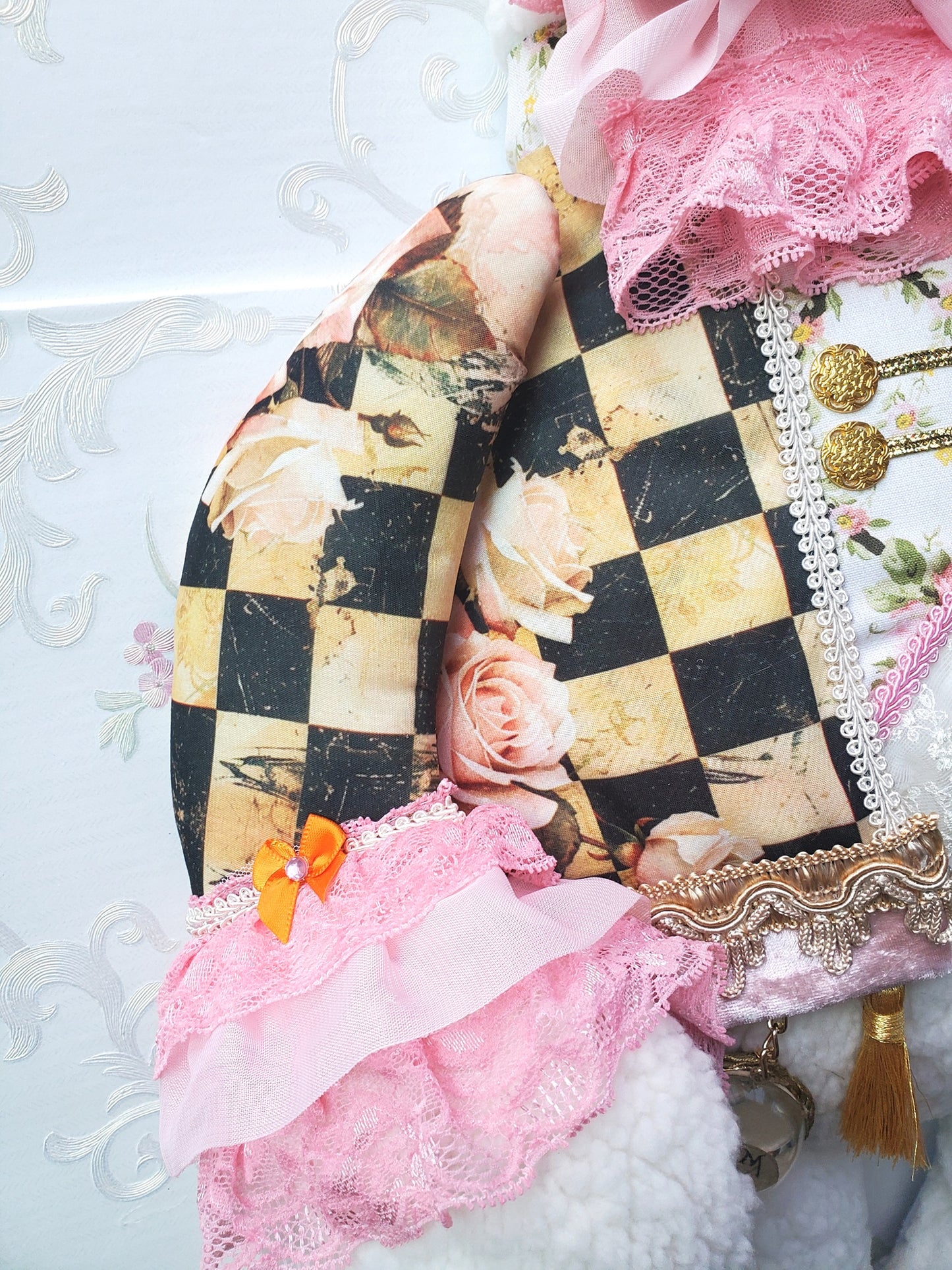 Checkered Pink Victorian Easter Bunny Wreath Attachment