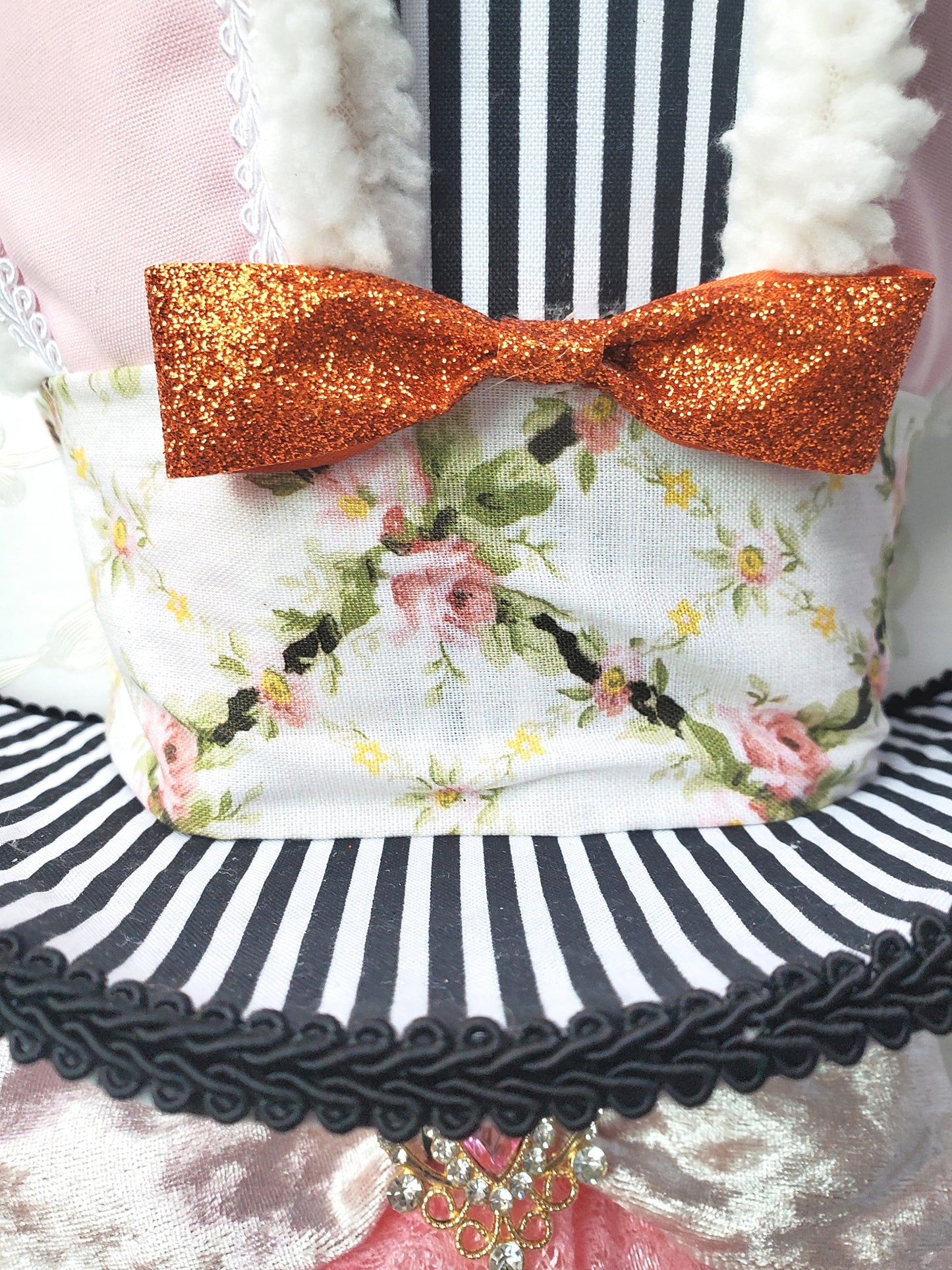 Checkered Pink Victorian Easter Bunny Wreath Attachment