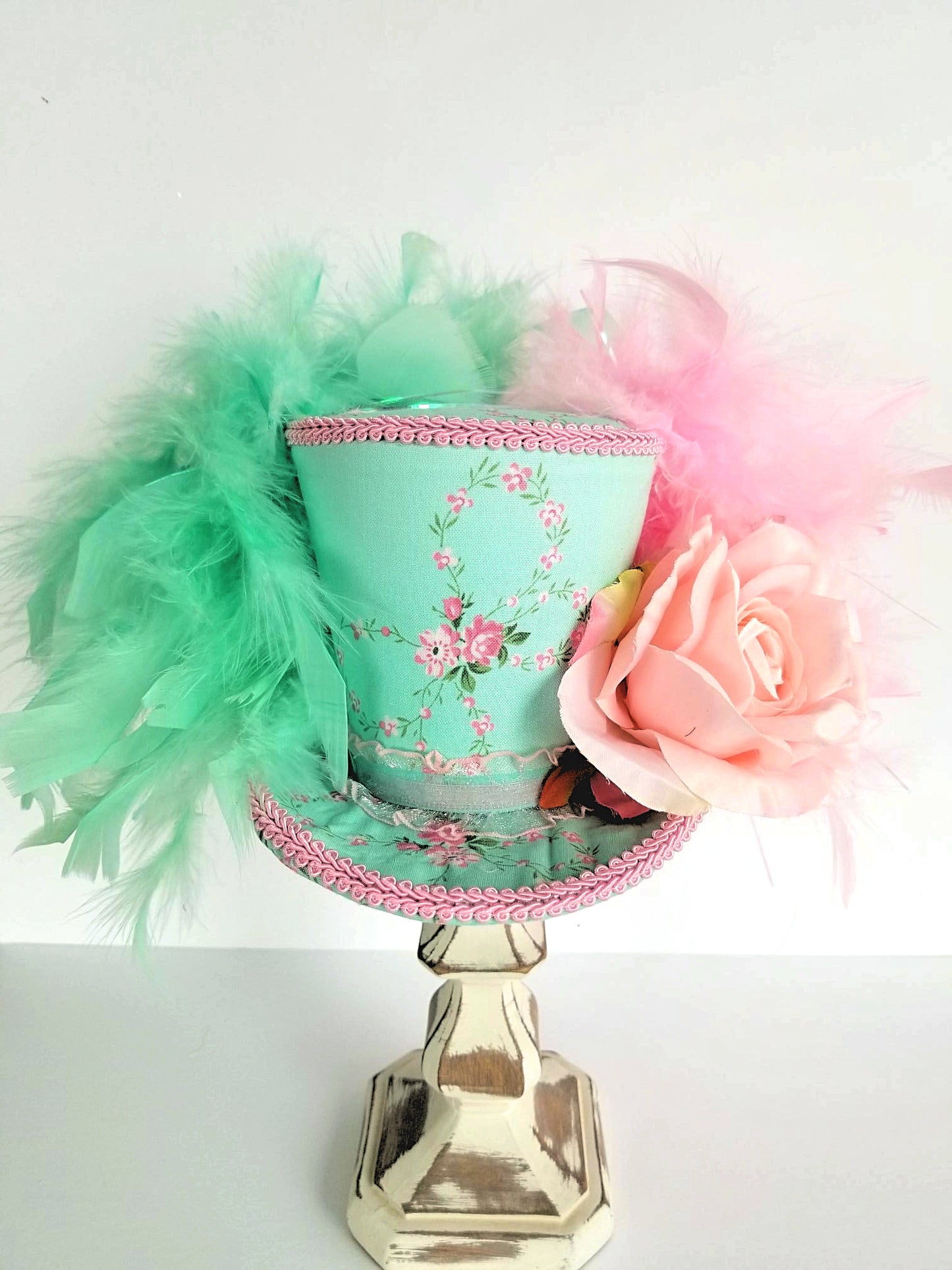 Pink Mint Rose Butterfly Mini Top Hat