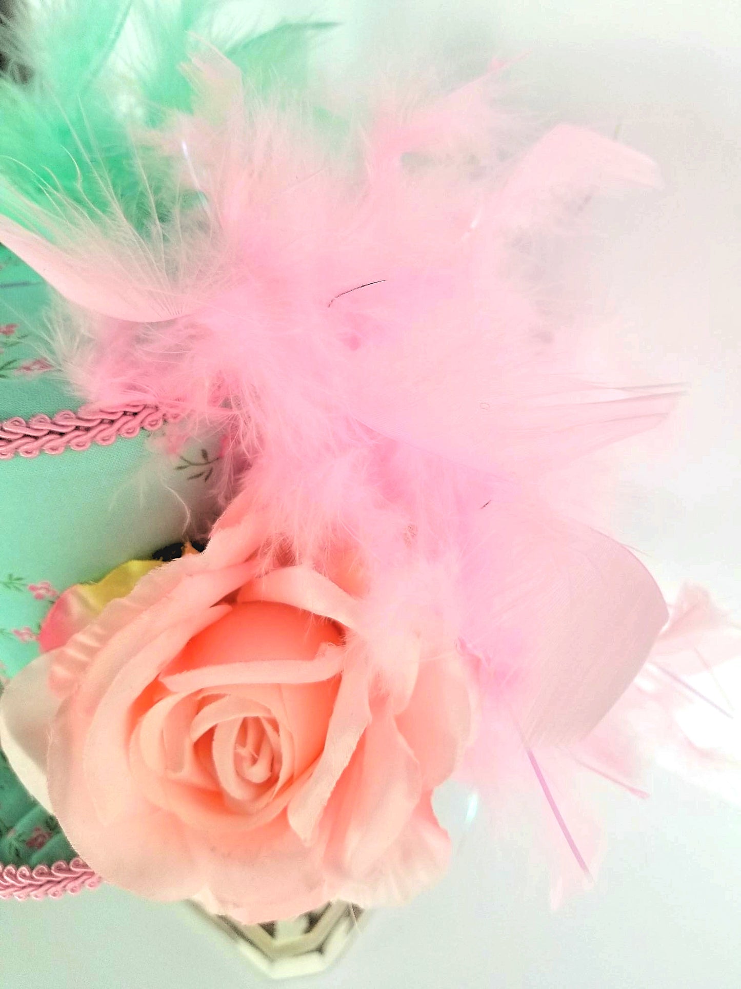 Pink Mint Rose Butterfly Mini Top Hat