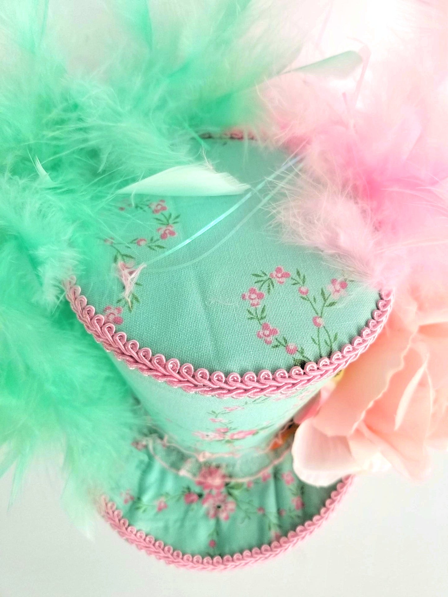 Pink Mint Rose Butterfly Mini Top Hat