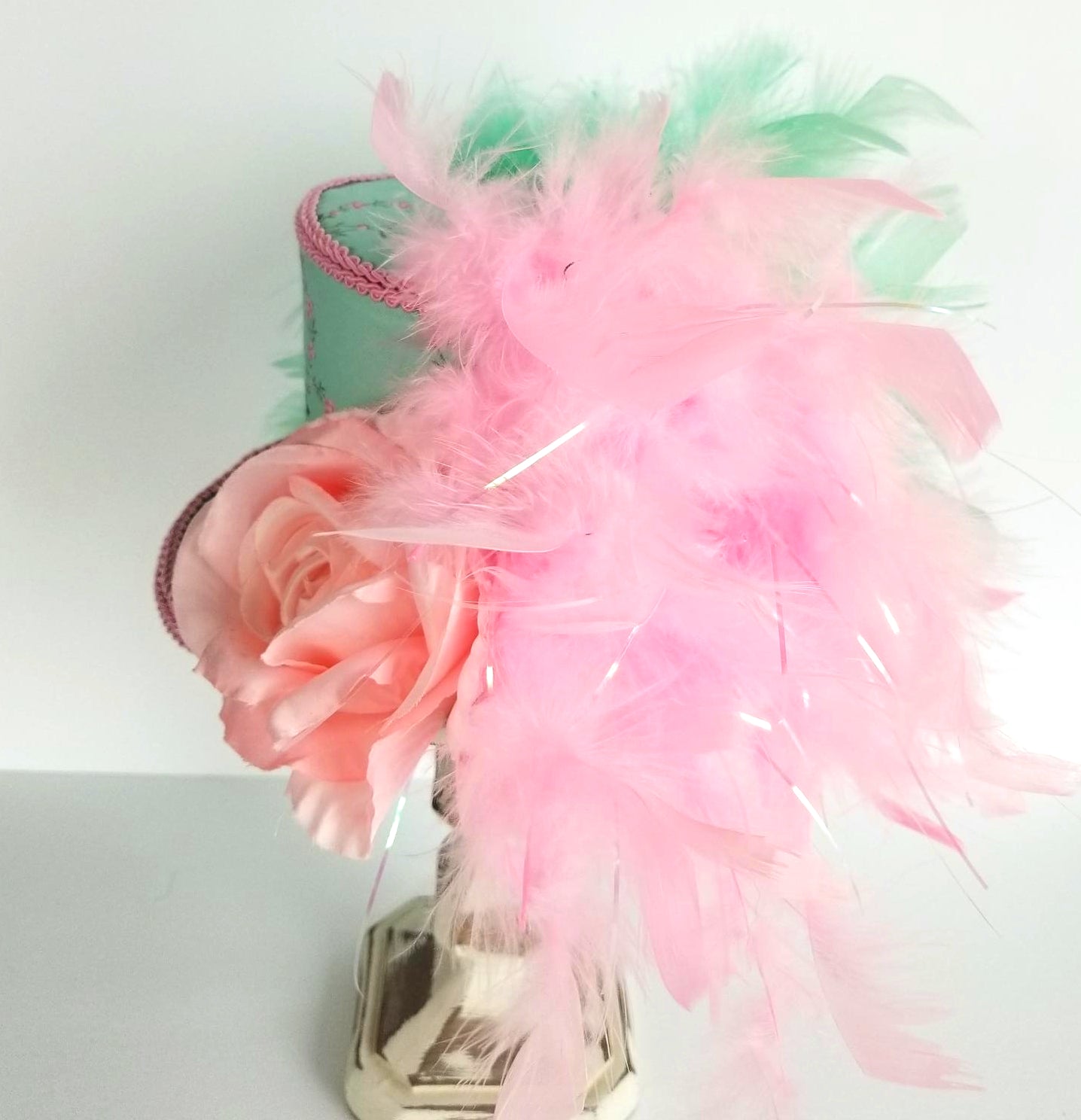 Pink Mint Rose Butterfly Mini Top Hat