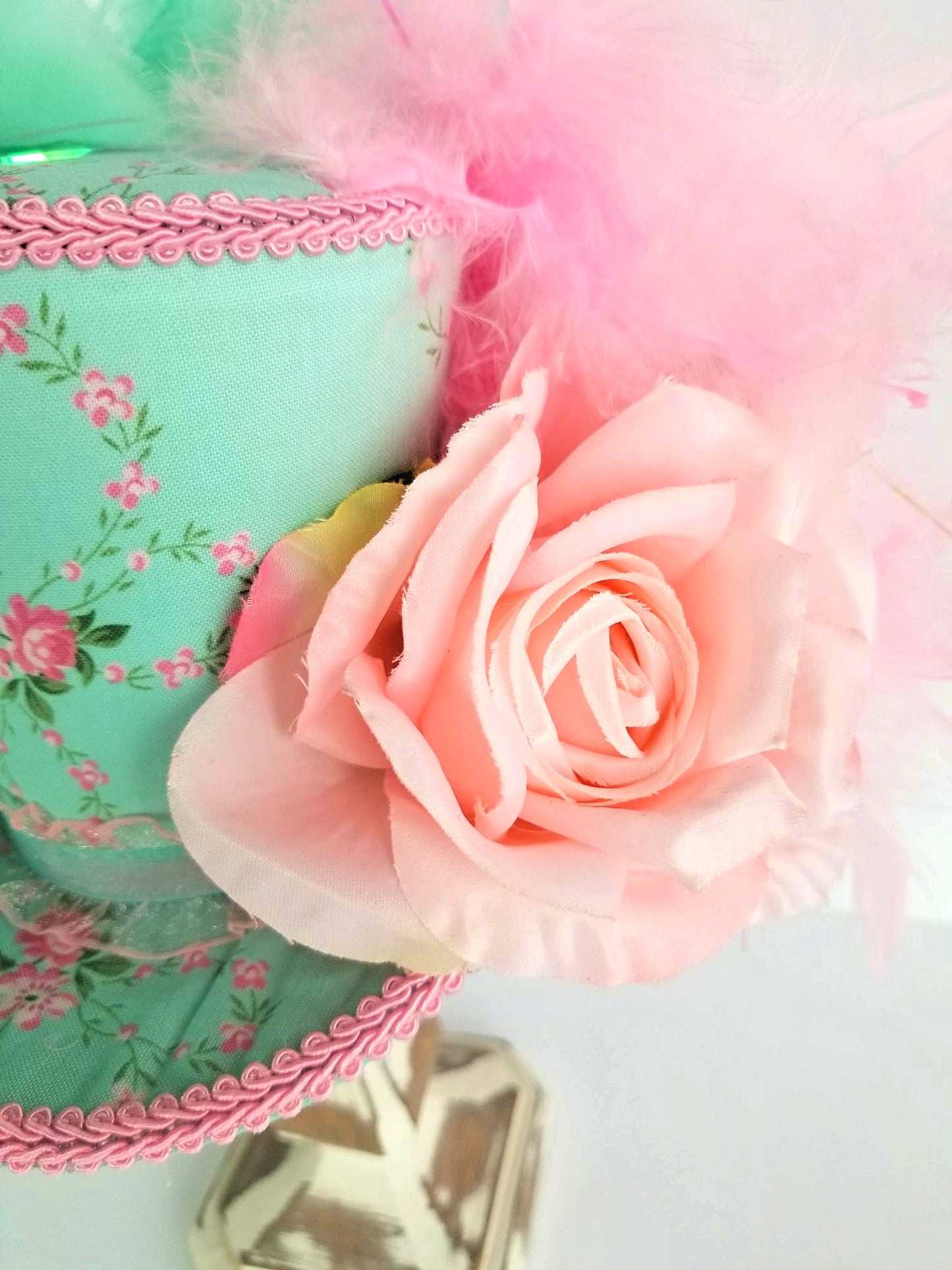 Pink Mint Rose Butterfly Mini Top Hat