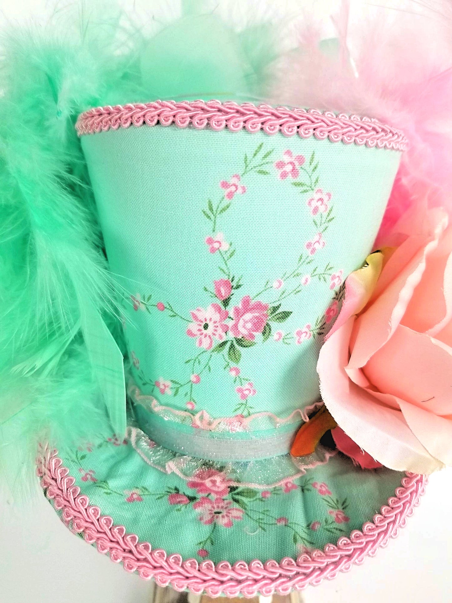 Pink Mint Rose Butterfly Mini Top Hat