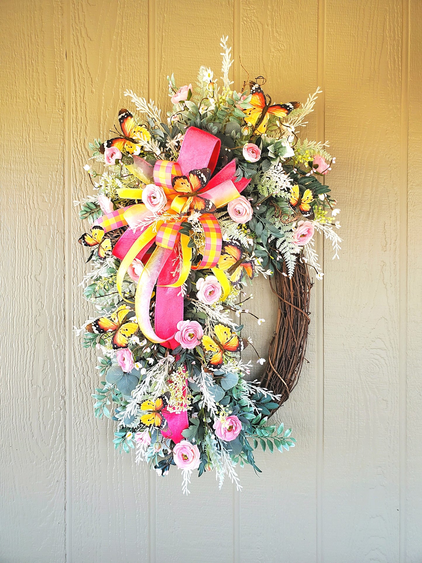 Floral Grapevine Butterfly Wreath