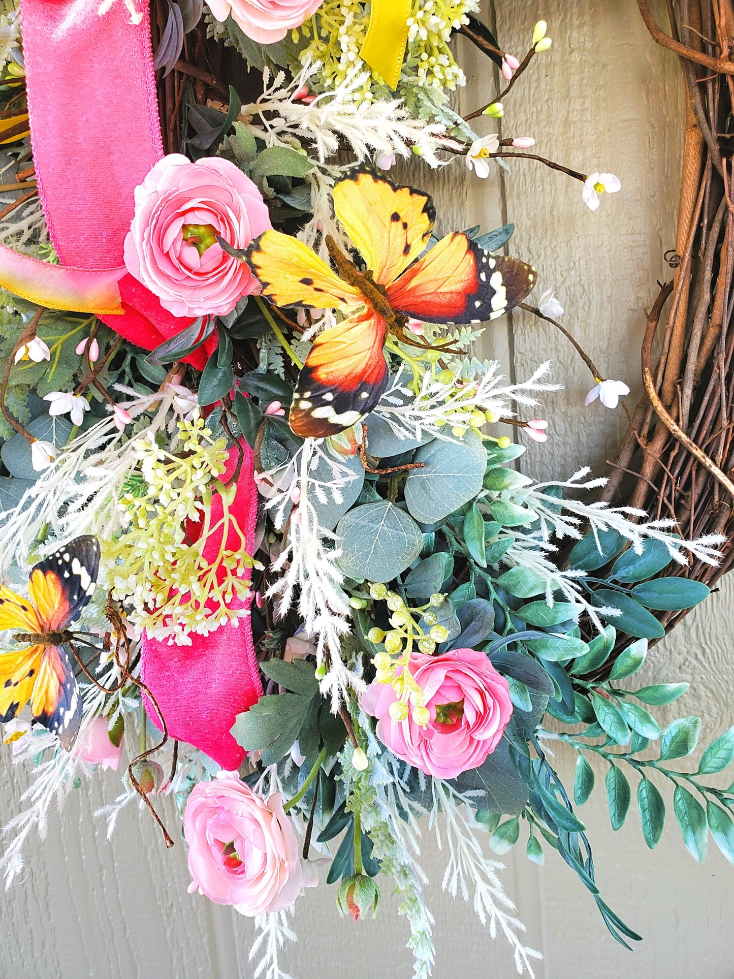 Floral Grapevine Butterfly Wreath