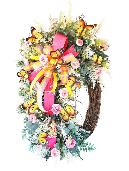 Floral Grapevine Butterfly Wreath