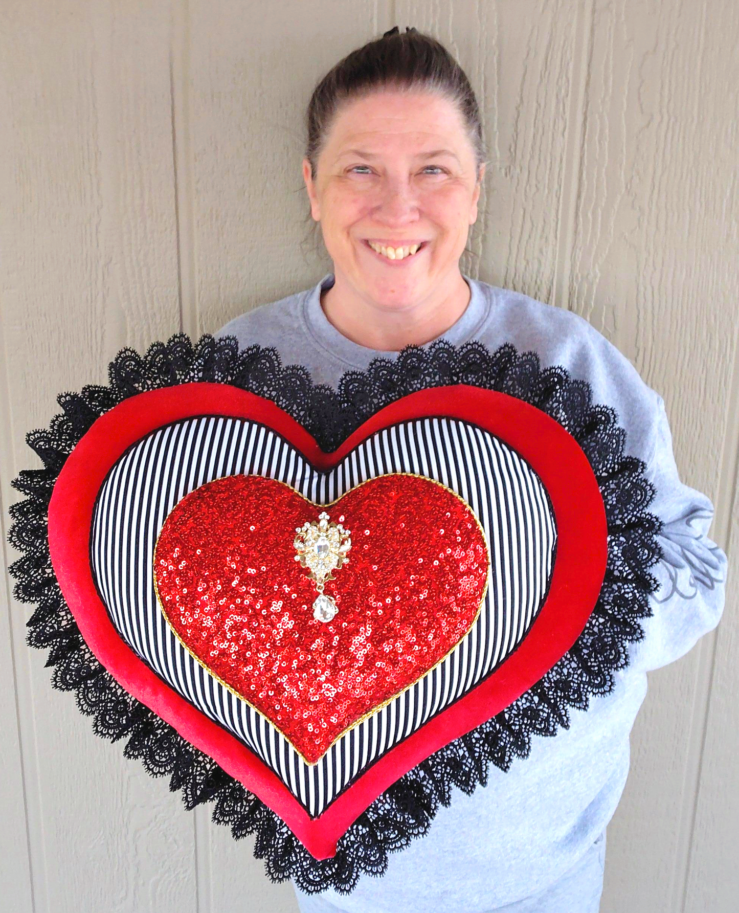 Red Black Velvet Striped 3D Valentine Wreath Attachment
