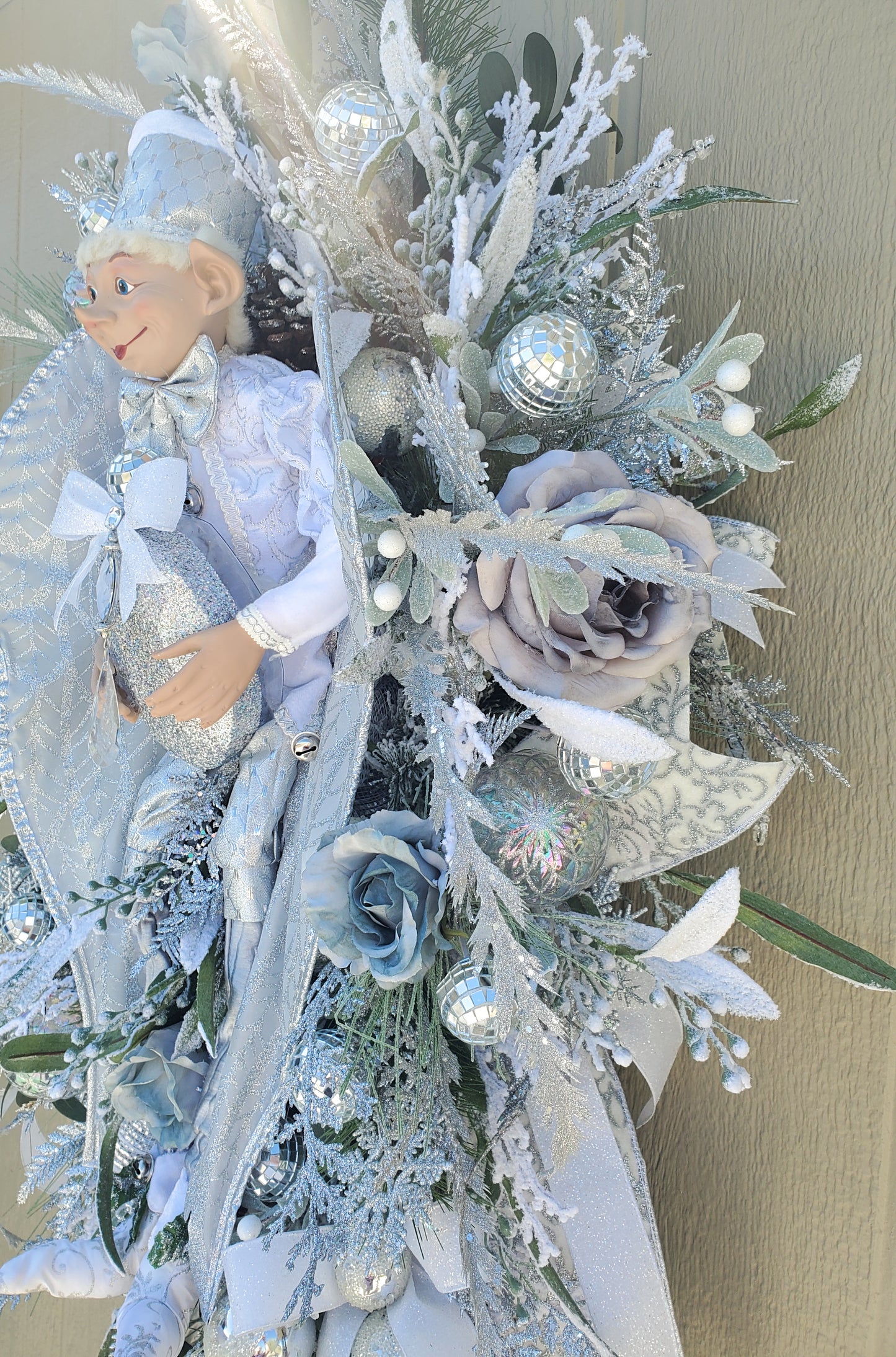 Silver White Elf Christmas Wreath