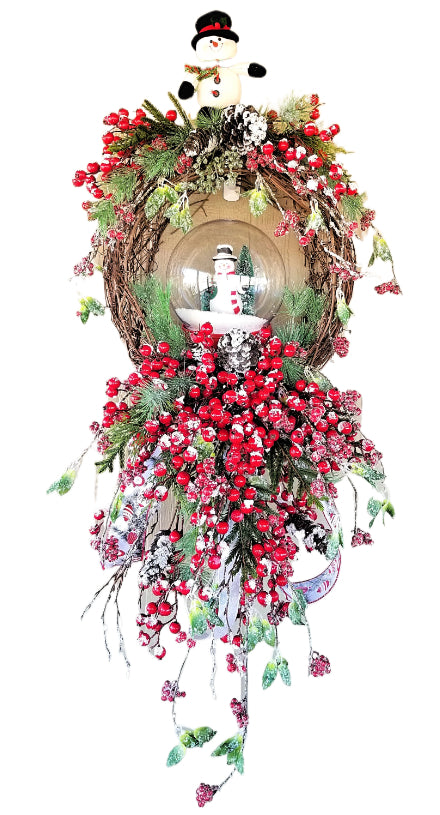 Grapevine Basket Snow Globe Christmas Wreath
