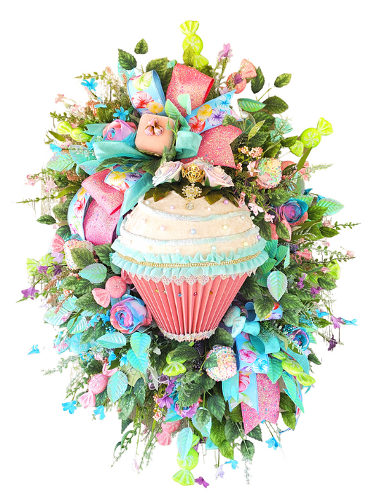 Handmade Cupcake Wreath with Faux Candy, Sweets Decor, Sweet Shop Decor, Candyland Decor, Front Door Decor, Birthday Decor, Home Decor
