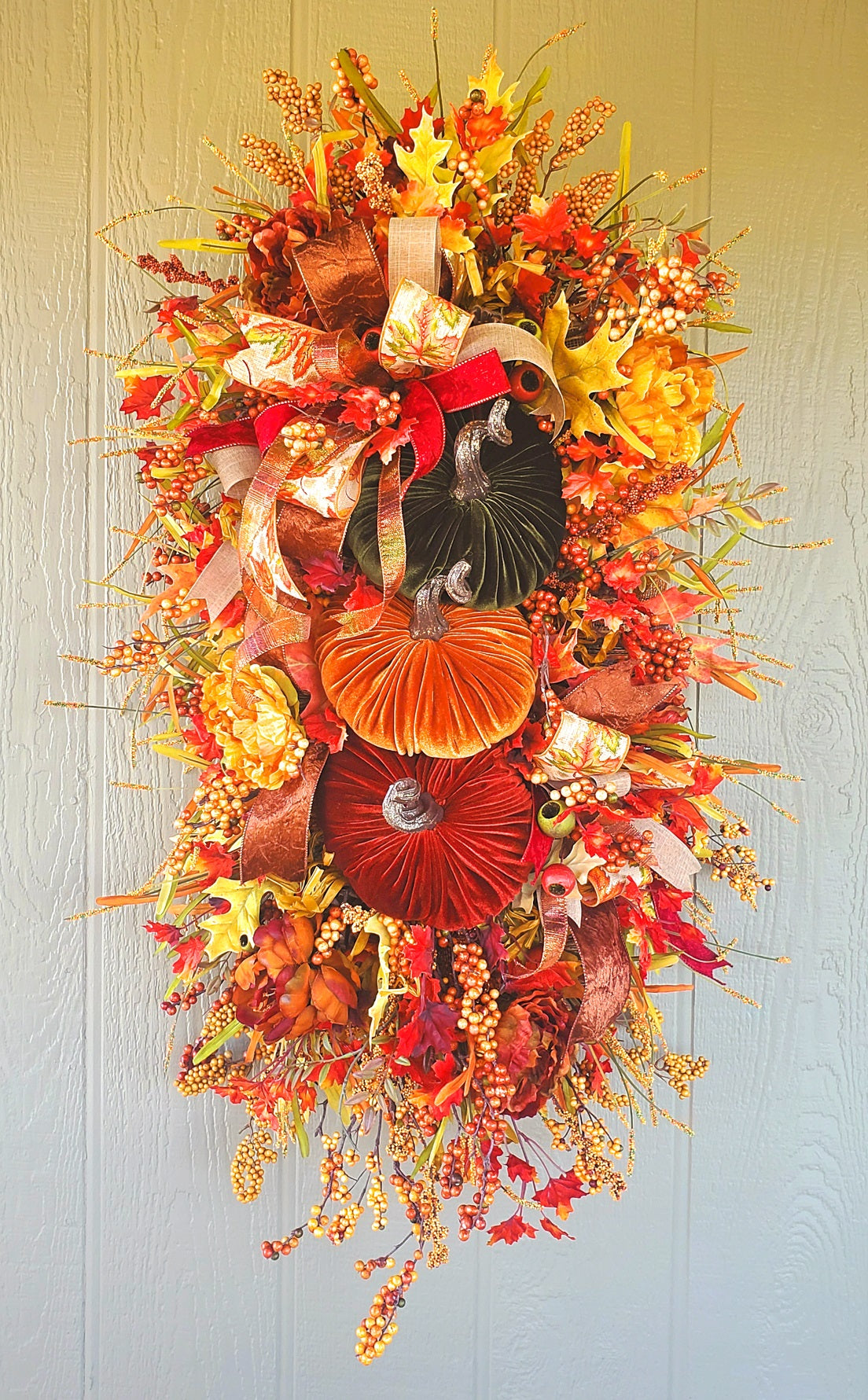 Velvet Pumpkin Fall Swag Wreath