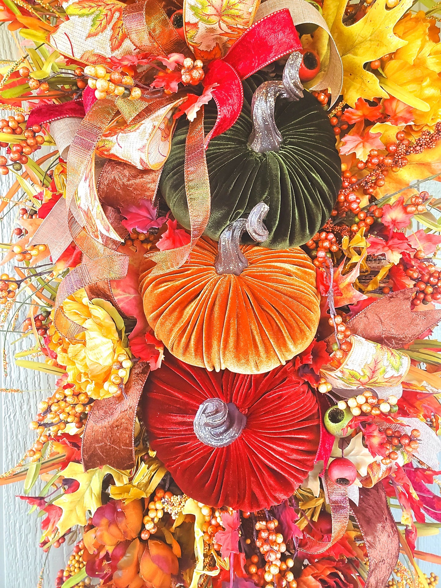 Velvet Pumpkin Fall Swag Wreath