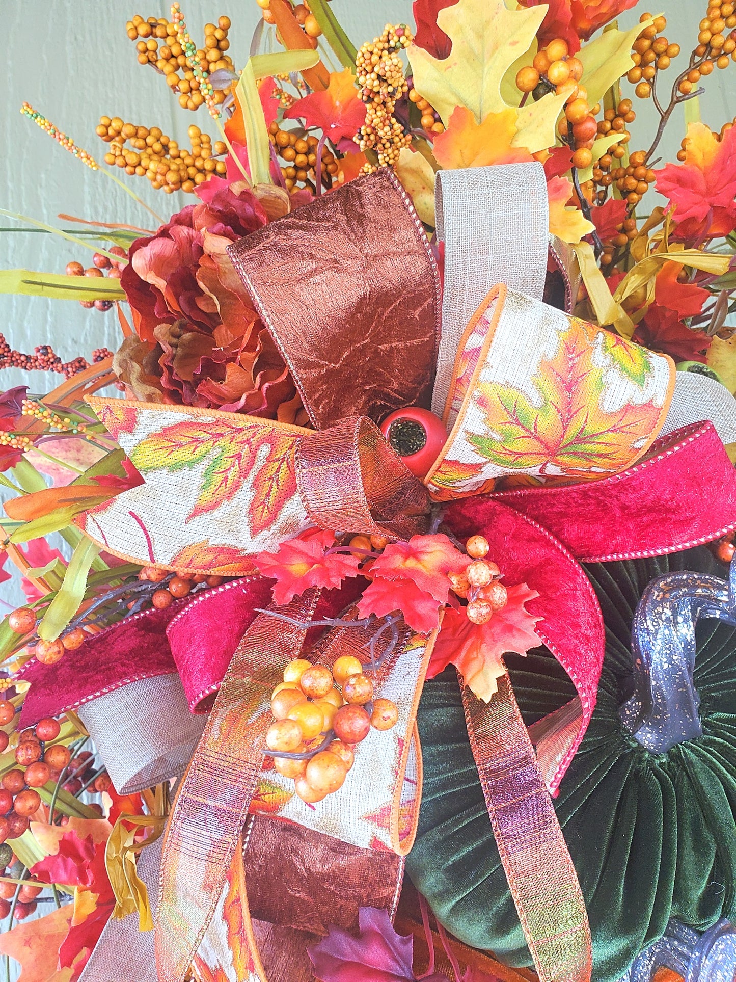 Velvet Pumpkin Fall Swag Wreath