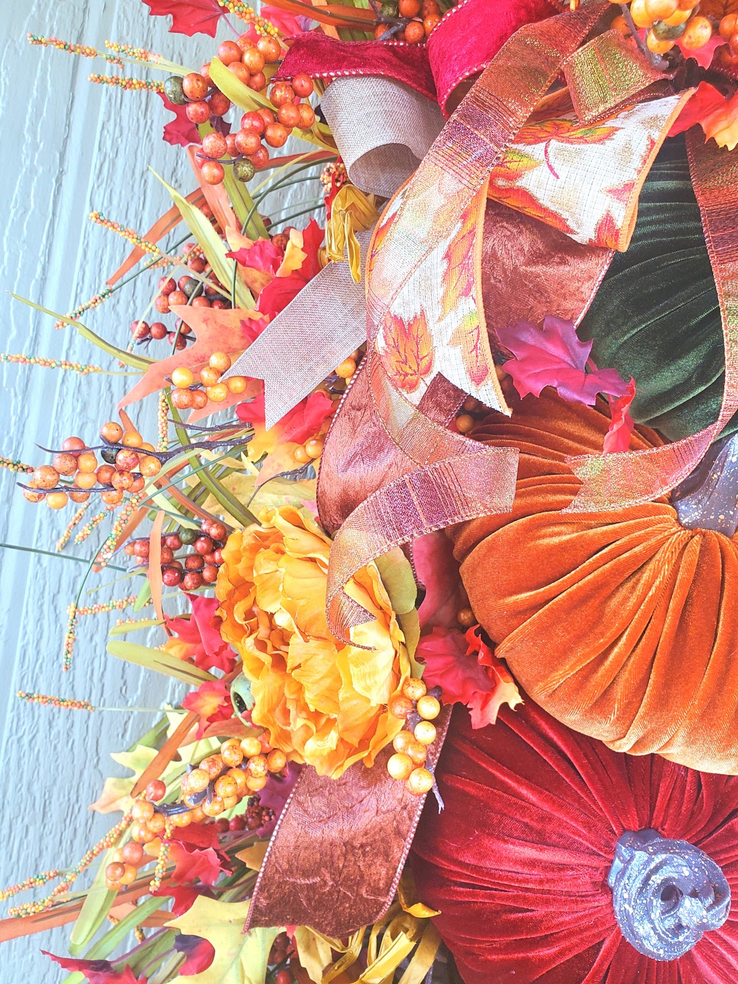 Velvet Pumpkin Fall Swag Wreath
