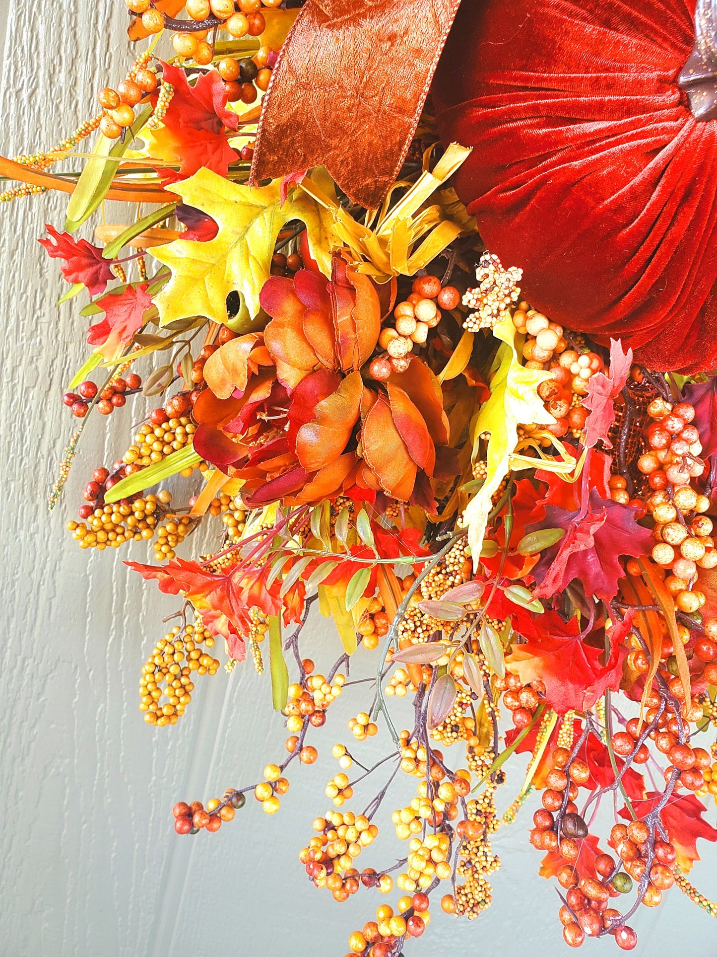Velvet Pumpkin Fall Swag Wreath