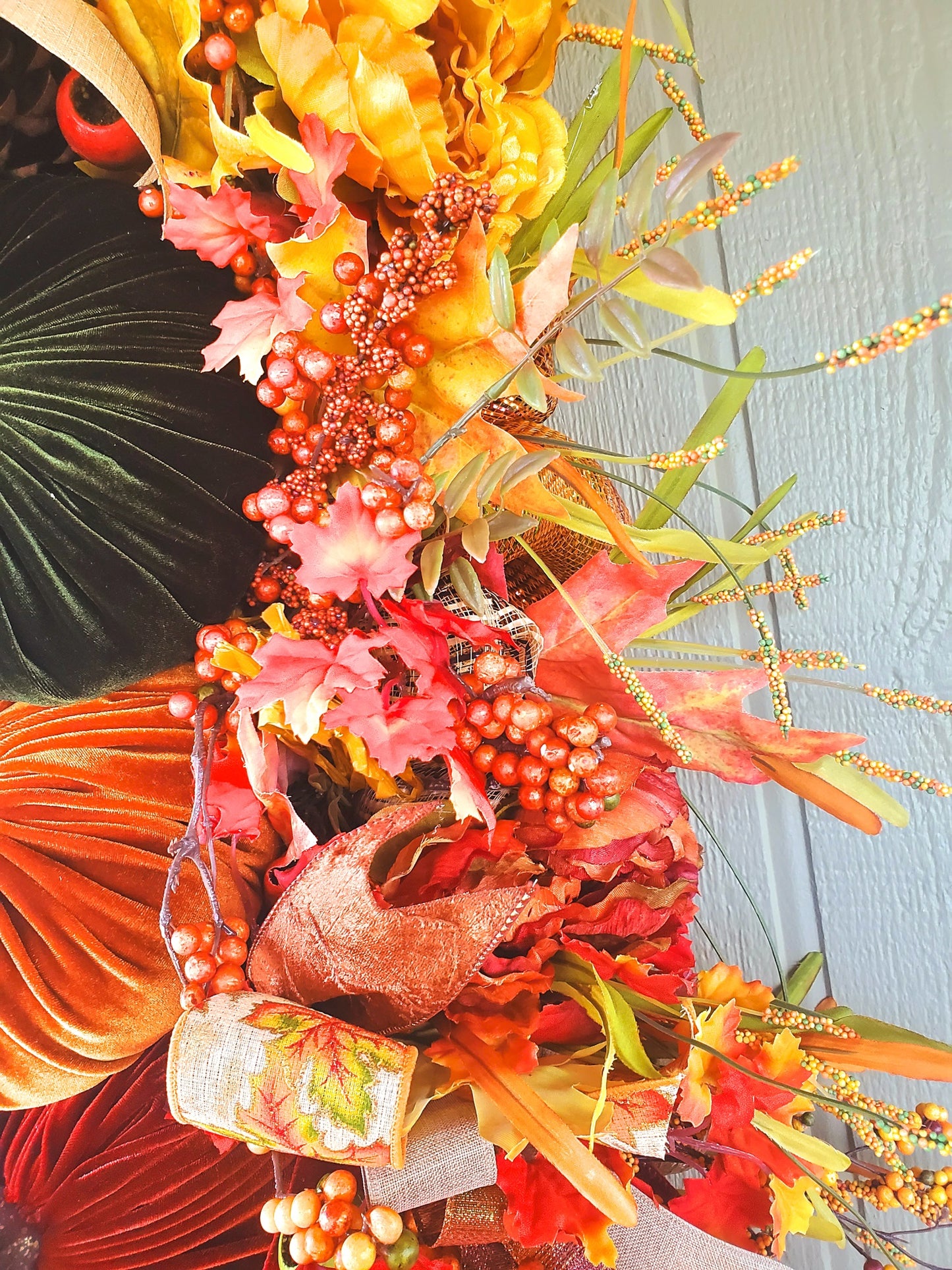 Velvet Pumpkin Fall Swag Wreath