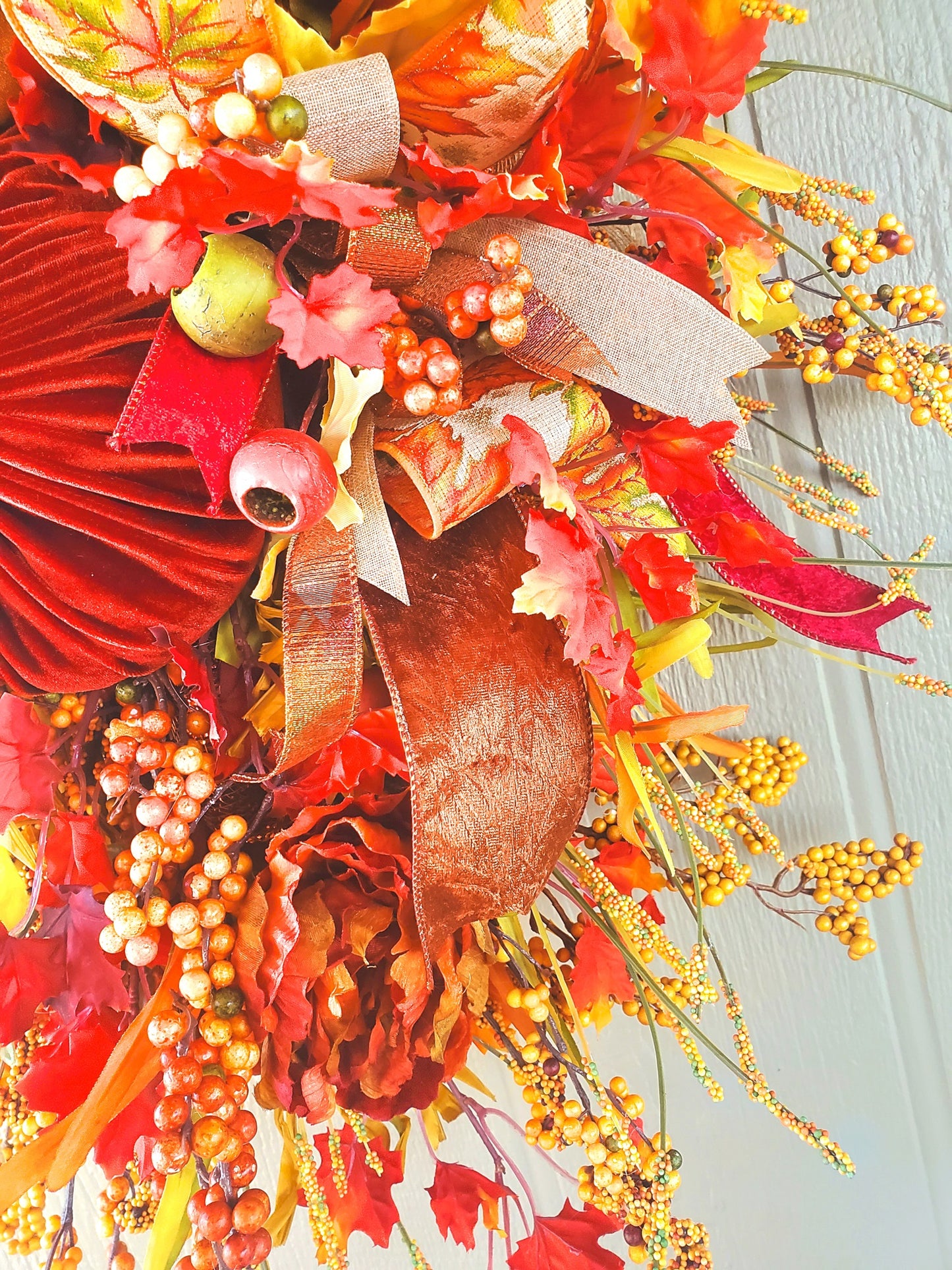 Velvet Pumpkin Fall Swag Wreath