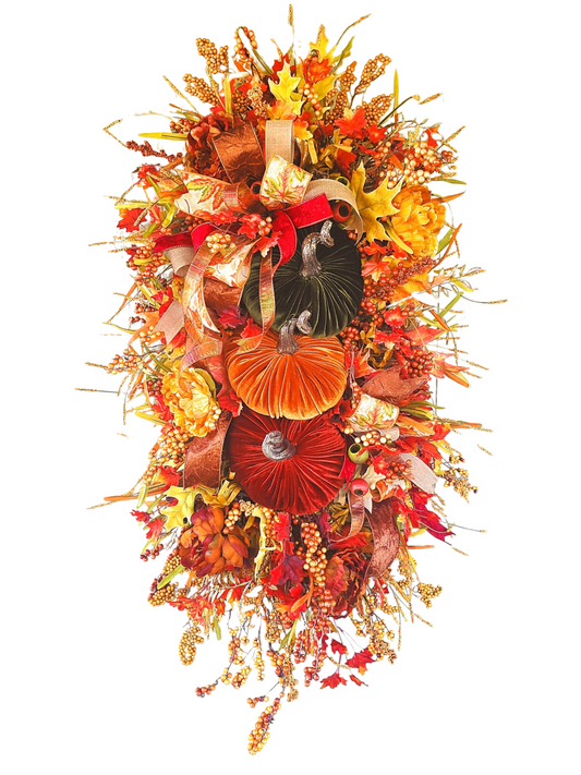 Velvet Pumpkin Fall Swag Wreath