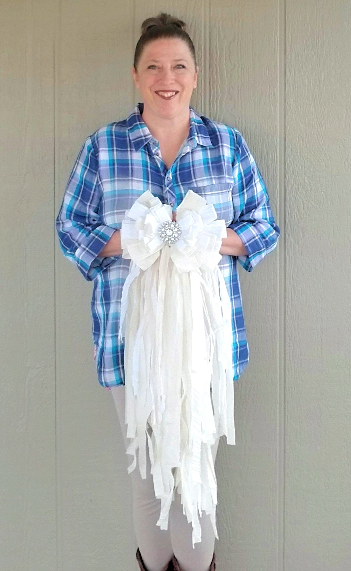White Cream Rag Bow