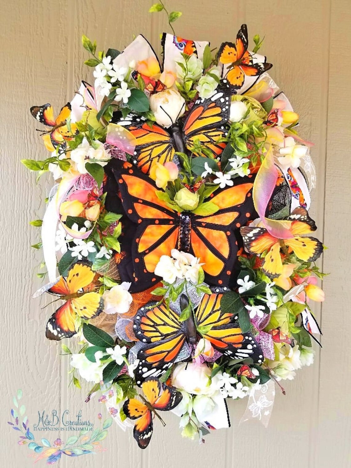 Black Orange Monarch 3D Wired Butterfly Wreath Attachment